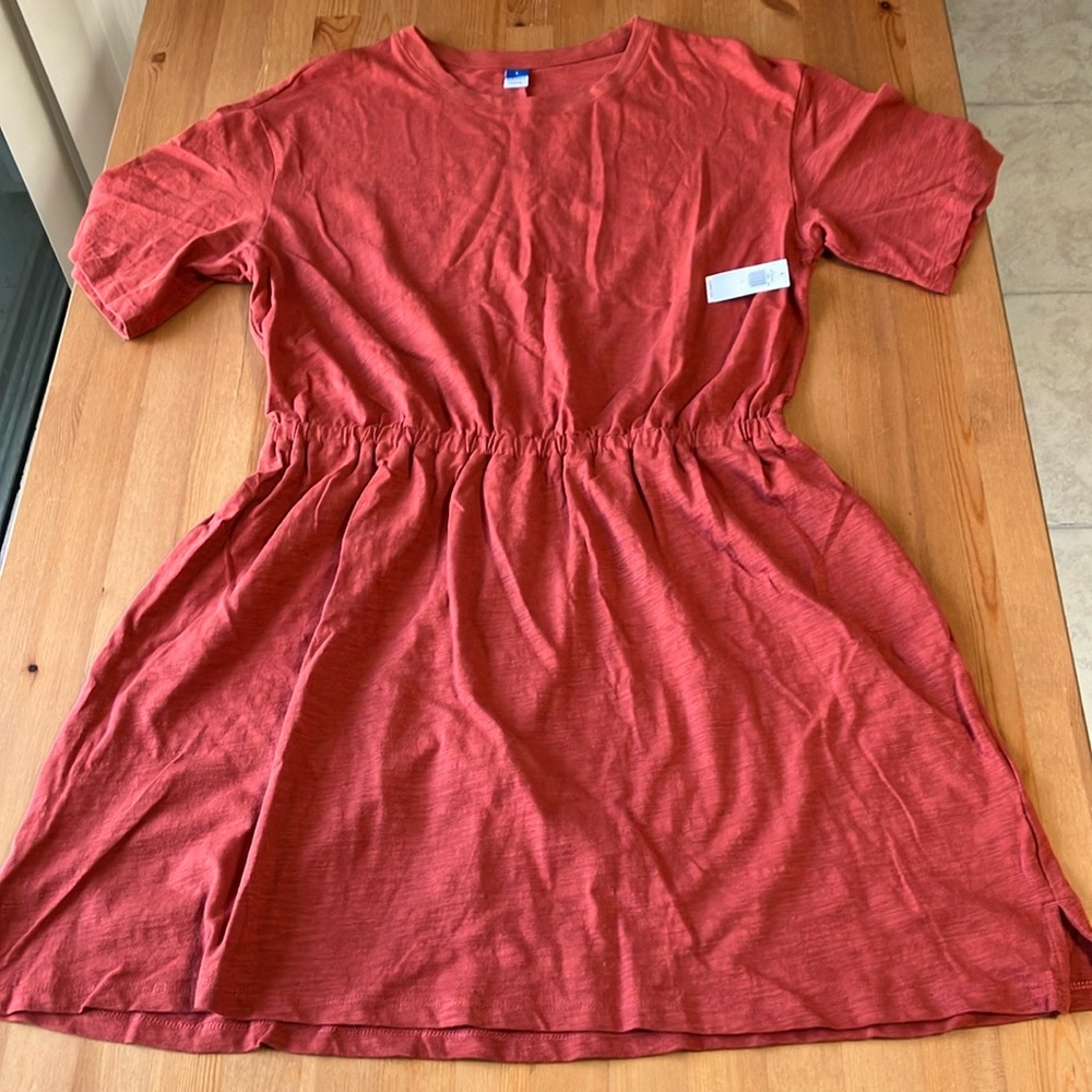 Old Navy NWT rust orange elastic waist cotton tee Tshirt mini dress size large